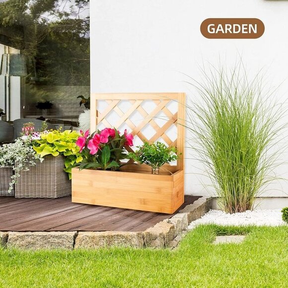 Planter Raised Bed with Trellis Rustic Planter Outdoor for Plants